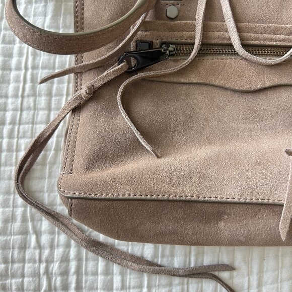 Rebecca Minkoff Mini Regan Satchel Suede Leather Taupe Beige Crossbody Tote - Picture 3 of 13